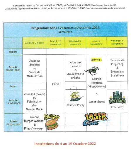 Image programme vacances ados